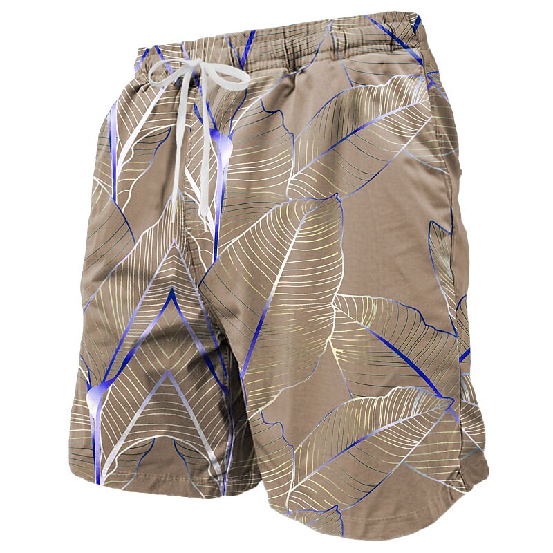 Men's Palm Leaf Tropical Plants Swimming Trunks Board Shorts Summer Shorts Mid Waist Tropical Streetwear Hawaiian Vacation Drawstring Mesh Lining Elastic Waist Designer Clothing Apparel