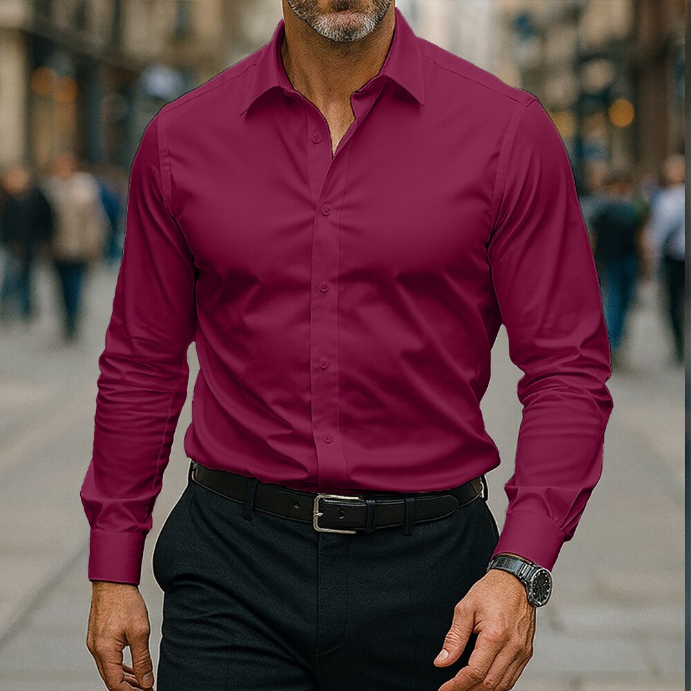 Men's Shirt Dress Shirt Non Iron Shirt Collared Shirt Button Up Shirt Plain Wedding Outdoor Black White Pink Wine Long Sleeve Turndown Summer Spring Clothing Apparel