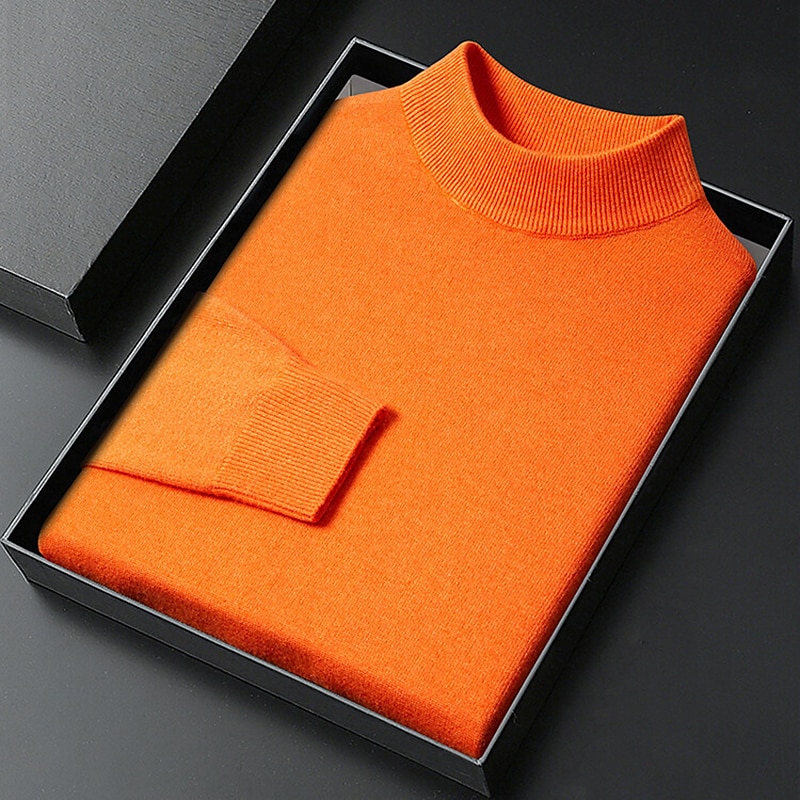 Men's Turtleneck Sweater Pullover Sweater Jumper Ribbed Knit Regular Knitted Plain Mock Neck Keep Warm Modern Contemporary Daily Wear Going out Clothing Apparel Fall Winter Black White S M L