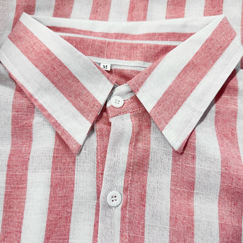 Men's Shirt Linen Shirt Summer Shirt Beach Shirt Cotton Linen Shirt Striped Shirts Striped Vacation Hawaiian Yellow Red Blue Green Long Sleeve Turndown Spring &  Fall Clothing Apparel Button-Down