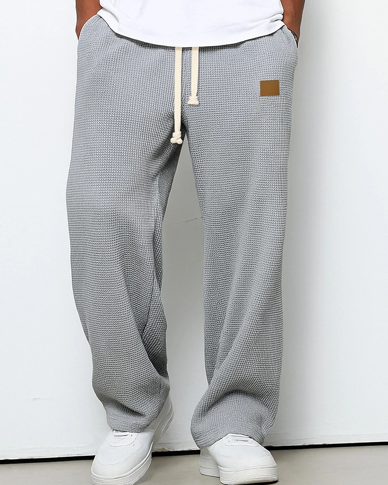 Men's Sweatpants Trousers Straight Leg Sweatpants Waffle Pants Drawstring Pocket Elastic Waist Plain Comfort Sports Outdoor Daily Fashion Casual Dark Brown Black Micro-elastic