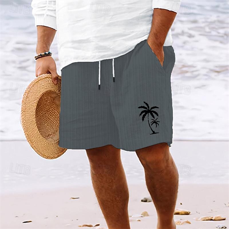 Men's Summer Shorts Beach Shorts Casual Shorts Pocket Drawstring Elastic Waist Coconut Tree Comfort Breathable Short Holiday Vacation Beach Hawaiian Boho White Sky Blue