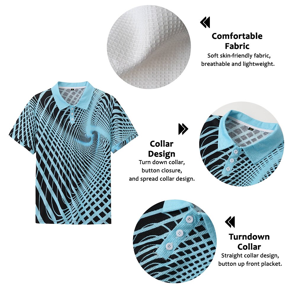 Men's Polo Shirt Waffle Polo Shirt Lapel Polo Button Up Polos Golf Shirt Optical Illusion Graphic Prints Turndown White Yellow Royal Blue Blue Green Outdoor Street Short Sleeve Print Clothing Apparel