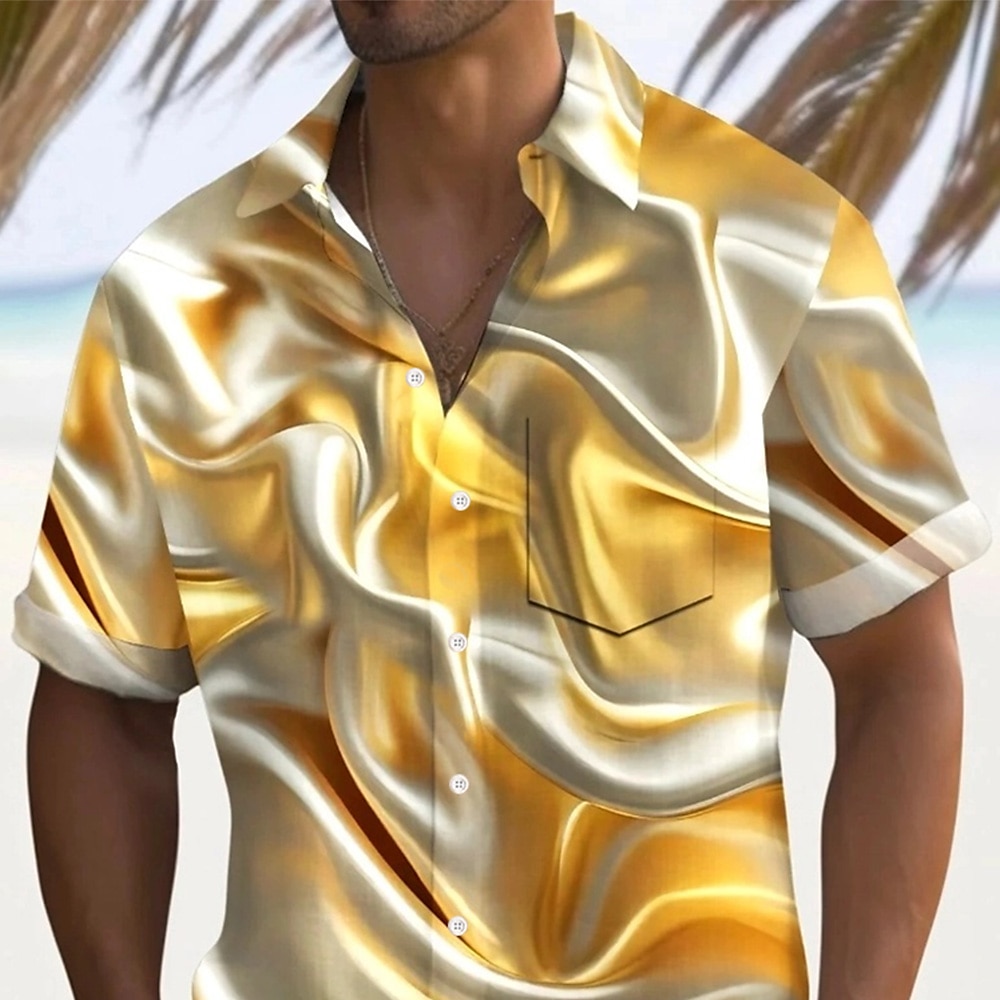 Men's Geometric Marble Abstract Art Shirt Summer Shirt Button Up Shirt Short Sleeve Fashion Casual Outdoor Vacation Dailywear Summer Spring Turndown 3D Print Collared Shirts Front One Pocket Khaki