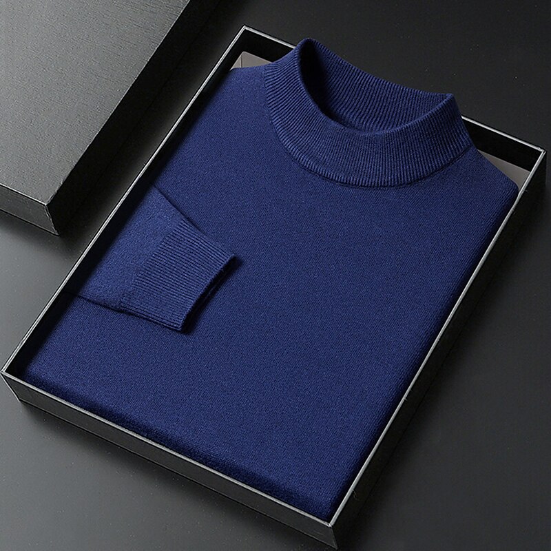 Men's Turtleneck Sweater Pullover Sweater Jumper Ribbed Knit Regular Knitted Plain Mock Neck Keep Warm Modern Contemporary Daily Wear Going out Clothing Apparel Fall Winter Black White S M L