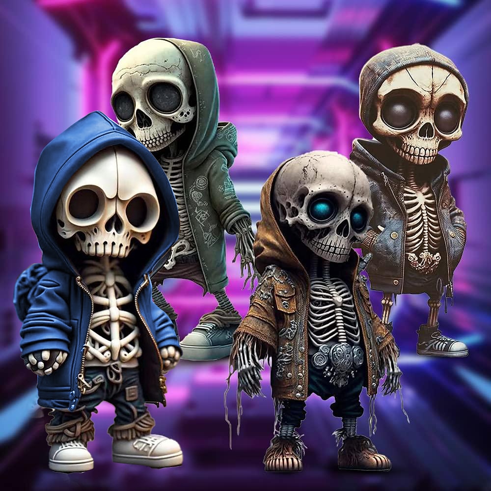 Halloween Skull Statues, Resin Skeleton Shelf Sitters, Sitting Figurines for Home Bookshelf and Table Edge, Decorative Crafts Ornaments for Skeleton Lovers