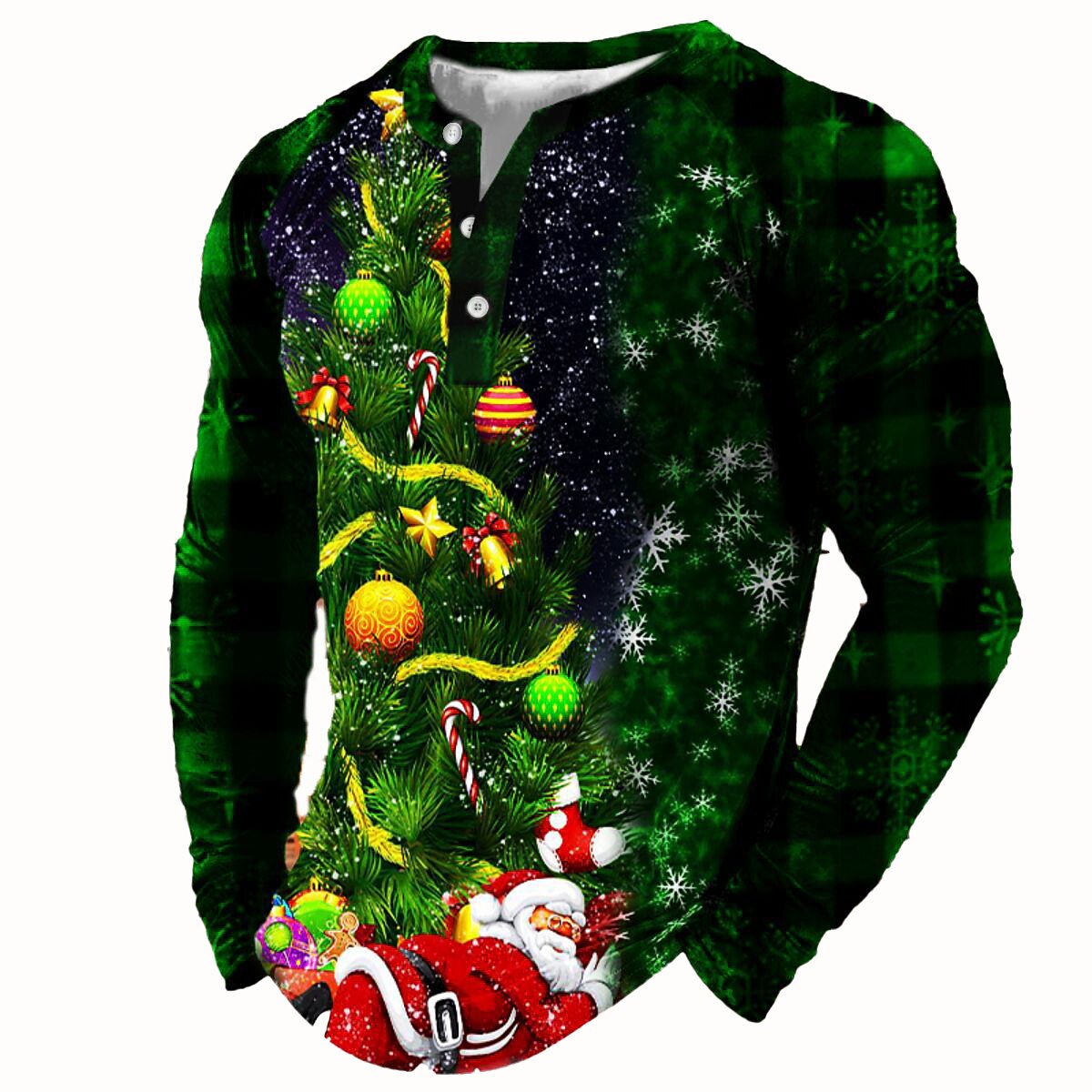 Christmas T Shirt Men's Henley Shirt T shirt Tee Tee Graphic Tree Santa Claus Henley Black Wine Army Green Red Royal Blue 3D Print Daily Sports Long Sleeve Patchwork Button-Down Clothing Apparel