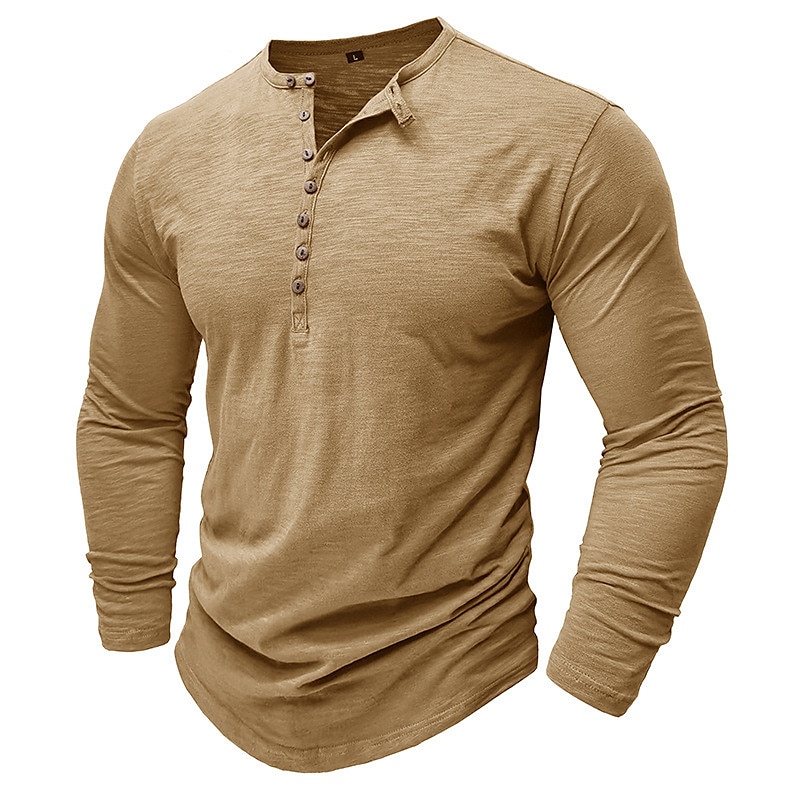 Men's Henley Long Sleeve Plain Street Vacation Long Sleeve Clothing Apparel Fashion Designer Basic T-shirt