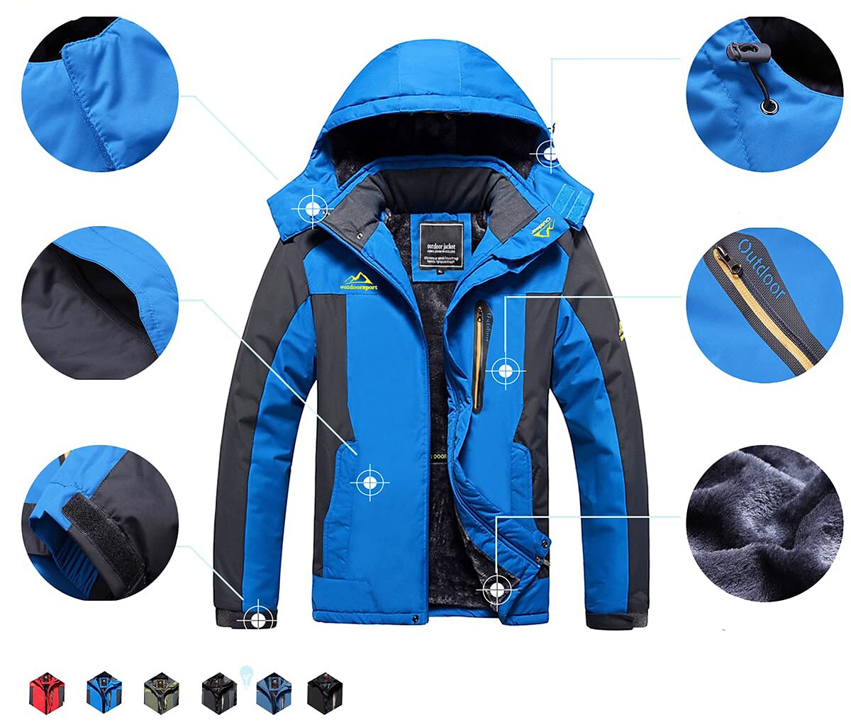 Men's Hoodie Jacket Ski Jacket Hiking Fleece Jacket Winter Outdoor Thermal Warm Fleece Lining Waterproof Windproof Outerwear Windbreaker Trench Coat Skiing Ski / Snowboard Fishing Black men Red men