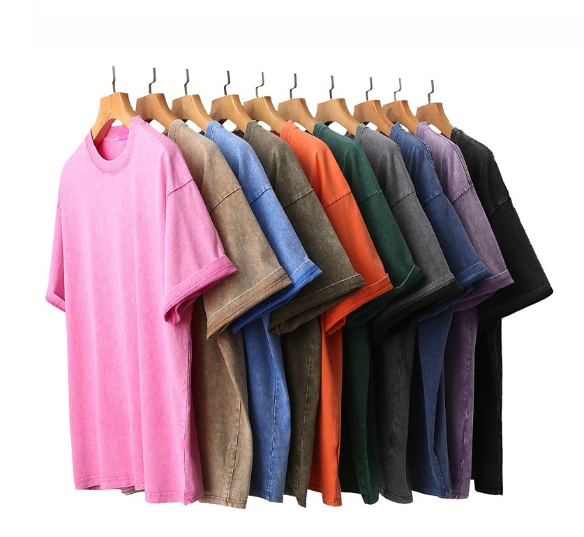 Men's T Shirt 100% Cotton Acid Wash Shirt Tee Top Short Sleeve Crew Neck Summer Spring Fall Plain Retro Vintage Casual Vintage Style Distressed Casual Blue Black Pink Top Tee for Men