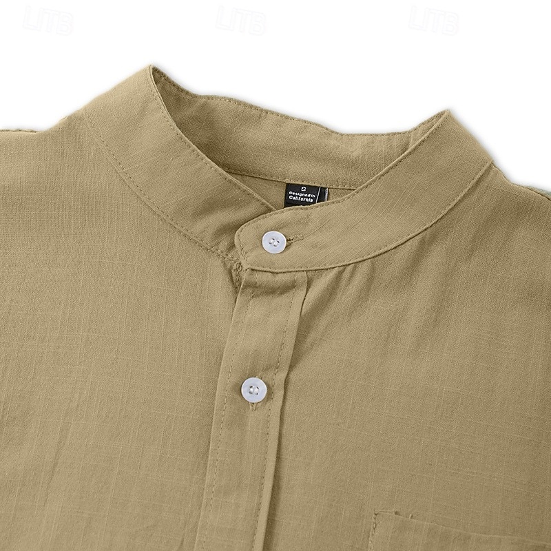 3-Pack Men's Linen Shirt Summer Shirt Casual Shirt Band Collar Shirt Plain Casual Beach Black+Gray+Green Black+White+Gray black+white+green black+khaki+green Short Sleeve Stand Collar Spring & Summer Summer