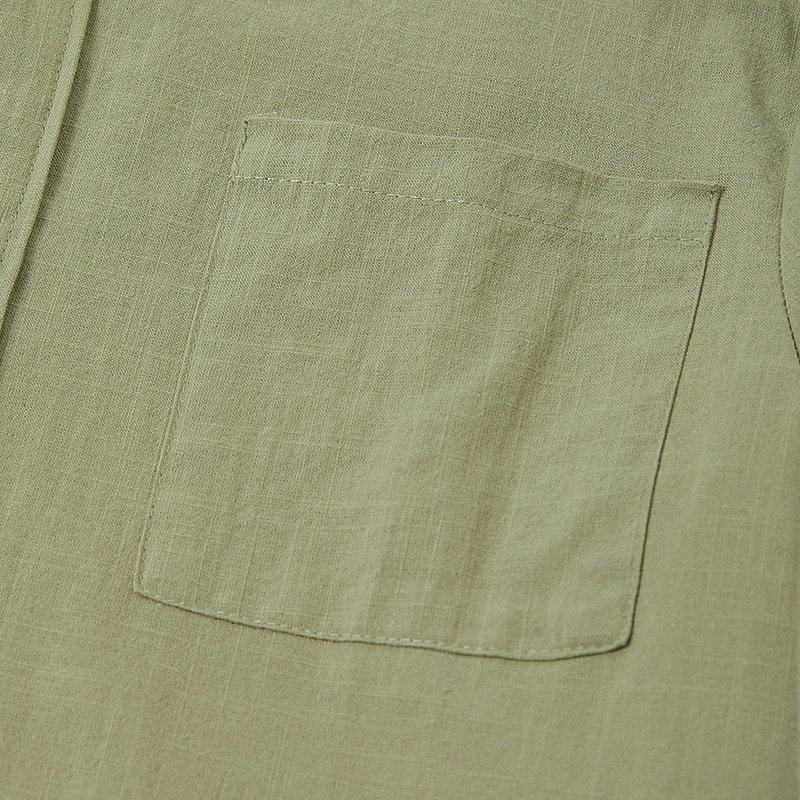 Men's Linen Shirt Band Collar Shirt Casual Shirt Plain Hawaiian Holiday Black White Yellow Pink Short Sleeve Henley Spring & Summer Clothing Apparel Front Pocket