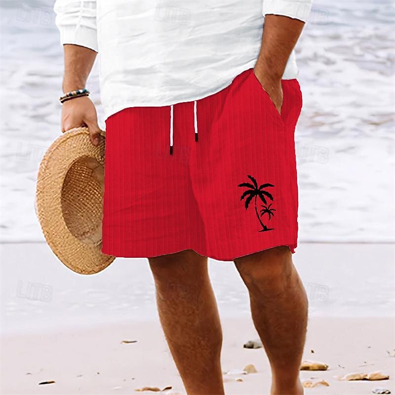 Men's Summer Shorts Beach Shorts Casual Shorts Pocket Drawstring Elastic Waist Coconut Tree Comfort Breathable Short Holiday Vacation Beach Hawaiian Boho White Sky Blue