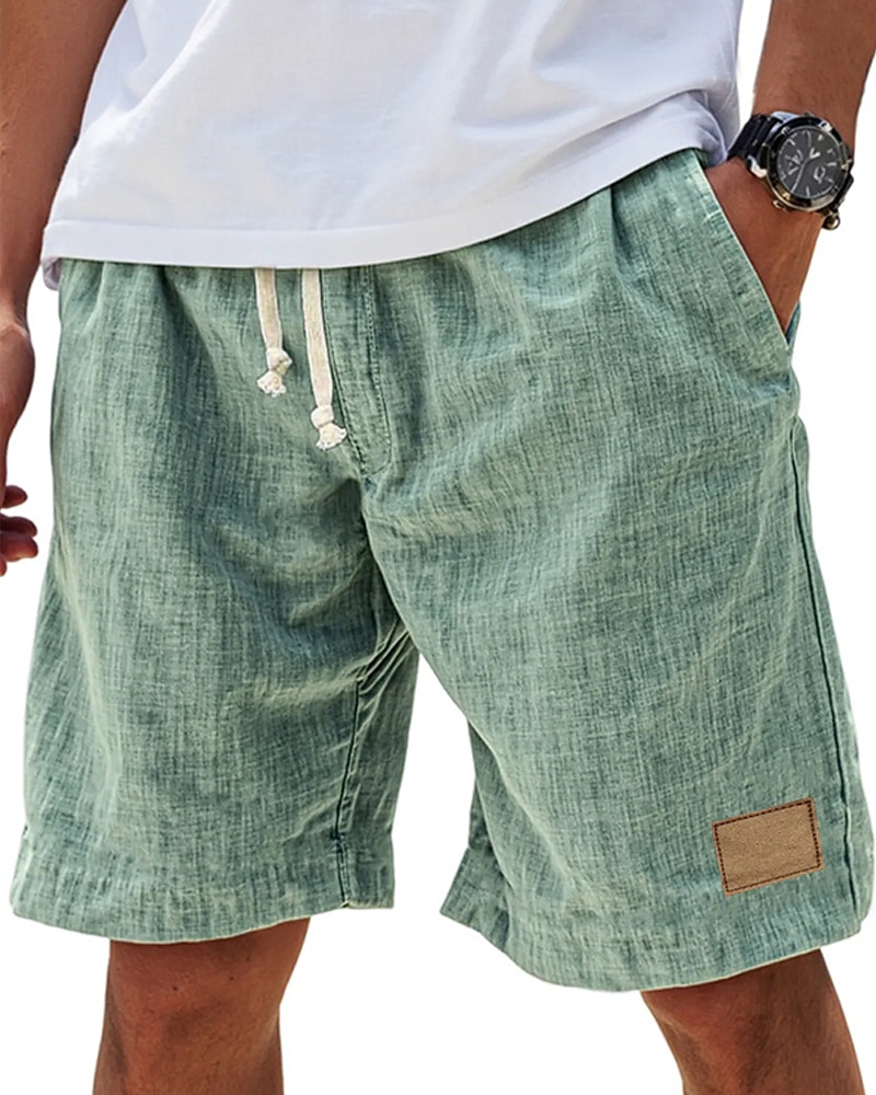 Men's Shorts Linen Shorts Summer Shorts Beach Shorts Pocket Elastic Waist Drawstring Plain Comfort Breathable Short Vacation Holiday Beach Hawaiian Boho Black White