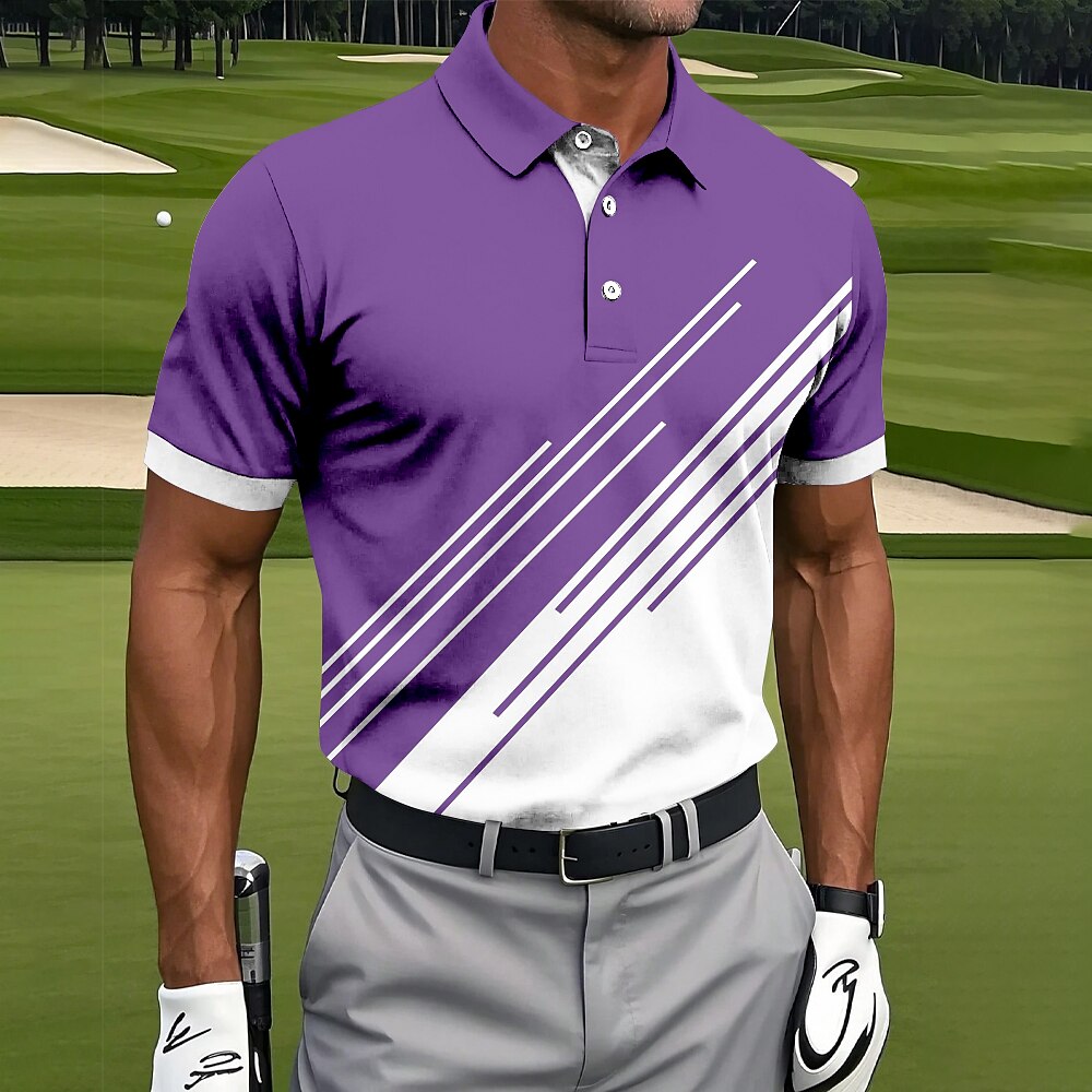 Men's Golf Line Polo Sports Polo Shirts Short Sleeve Polo Shirts Collared Shirts Casual Athleisure Buttons Summer Black Pink Blue