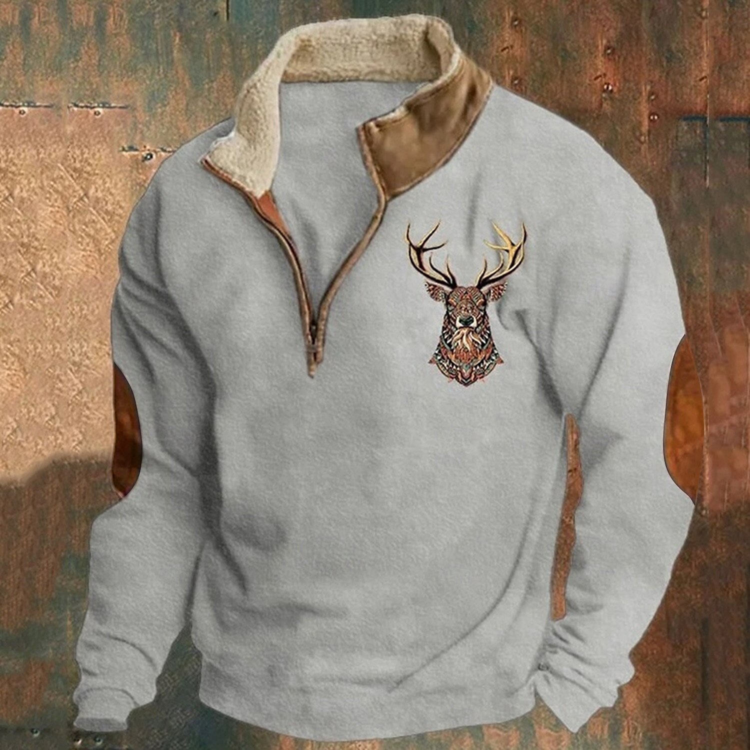 Men's Sweatshirt Quarter Zip Sweatshirt Black Navy Blue Brown Gray Half Zip Reindeer Print Christmas Daily Holiday Streetwear Casual Thin fleece Fall & Winter Clothing Apparel Hoodies Sweatshirts