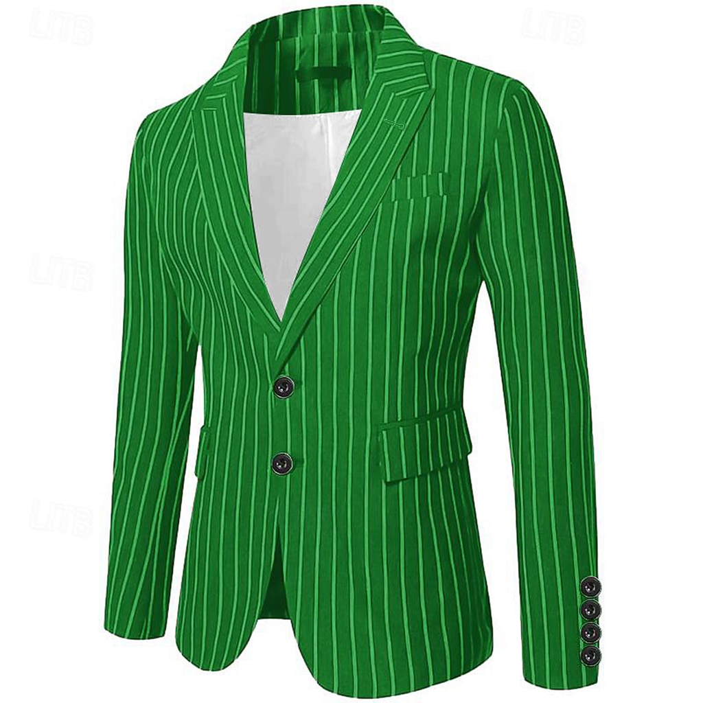 Men's Graduation Blazer Cocktail Attire Business Formal Evening Wedding Party Only tops Fashion Casual Summer Spring &  Fall Polyester Stripes Pocket Casual / Daily Single Breasted Blazer Black White