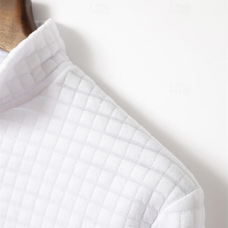 Men's Waffle Polo Shirt Quarter Zip Polo Daily Holiday Quarter Zip Long Sleeve Fashion Modern Plain Pocket Spring &  Fall Regular Fit Black White Navy Blue Orange Light Grey Dark Gray Waffle Polo