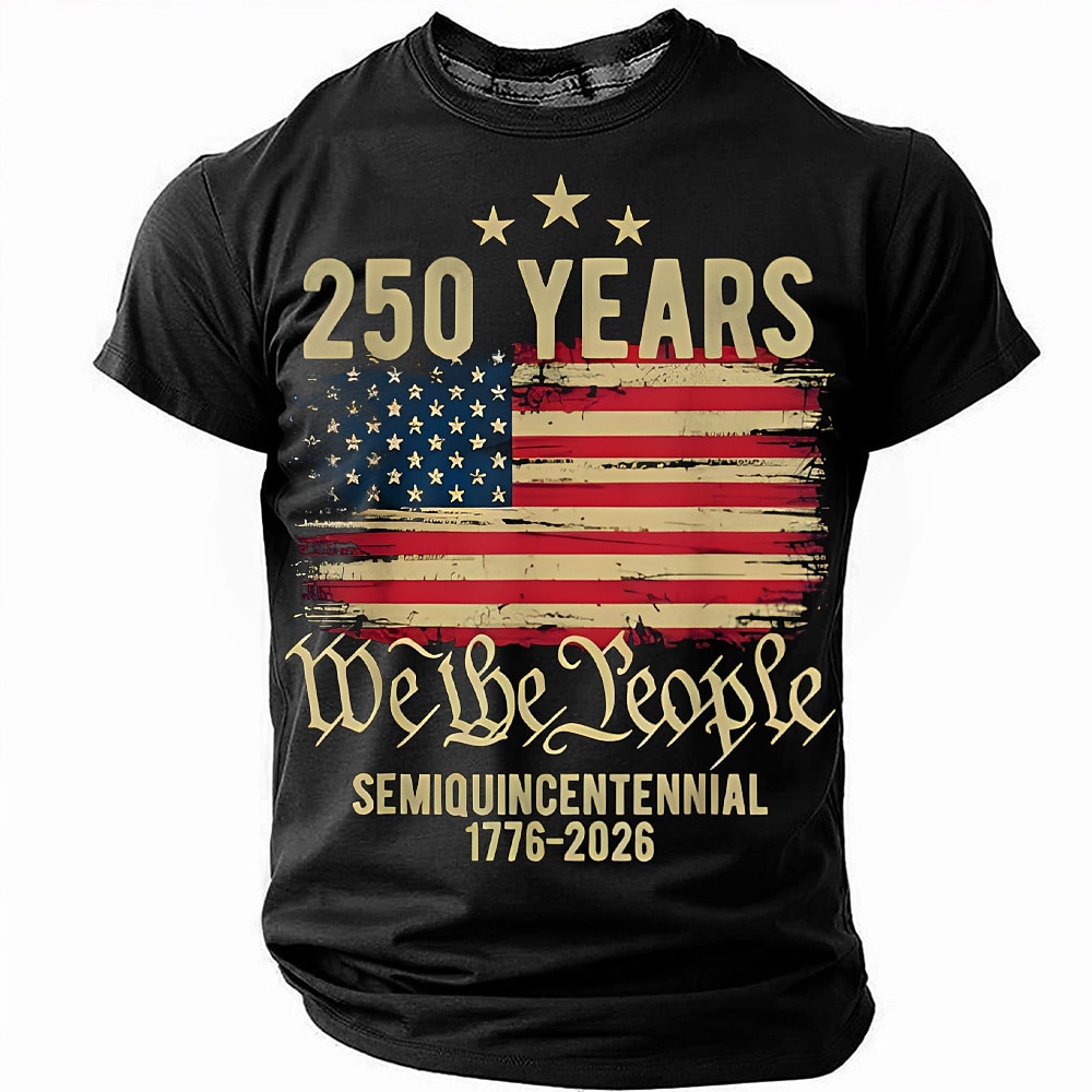 America's 250th Anniversary Men's American US Flag 1776 T Shirt Short Sleeve T shirt 3D Print Crew Neck Shirt Daily Military Daily Street Blue Heather Gray Black Summer Spring Clothing Apparel S M L