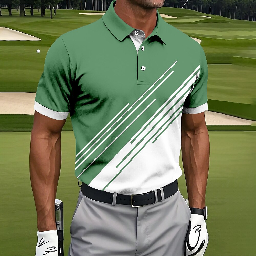 Men's Golf Line Polo Sports Polo Shirts Short Sleeve Polo Shirts Collared Shirts Casual Athleisure Buttons Summer Black Pink Blue