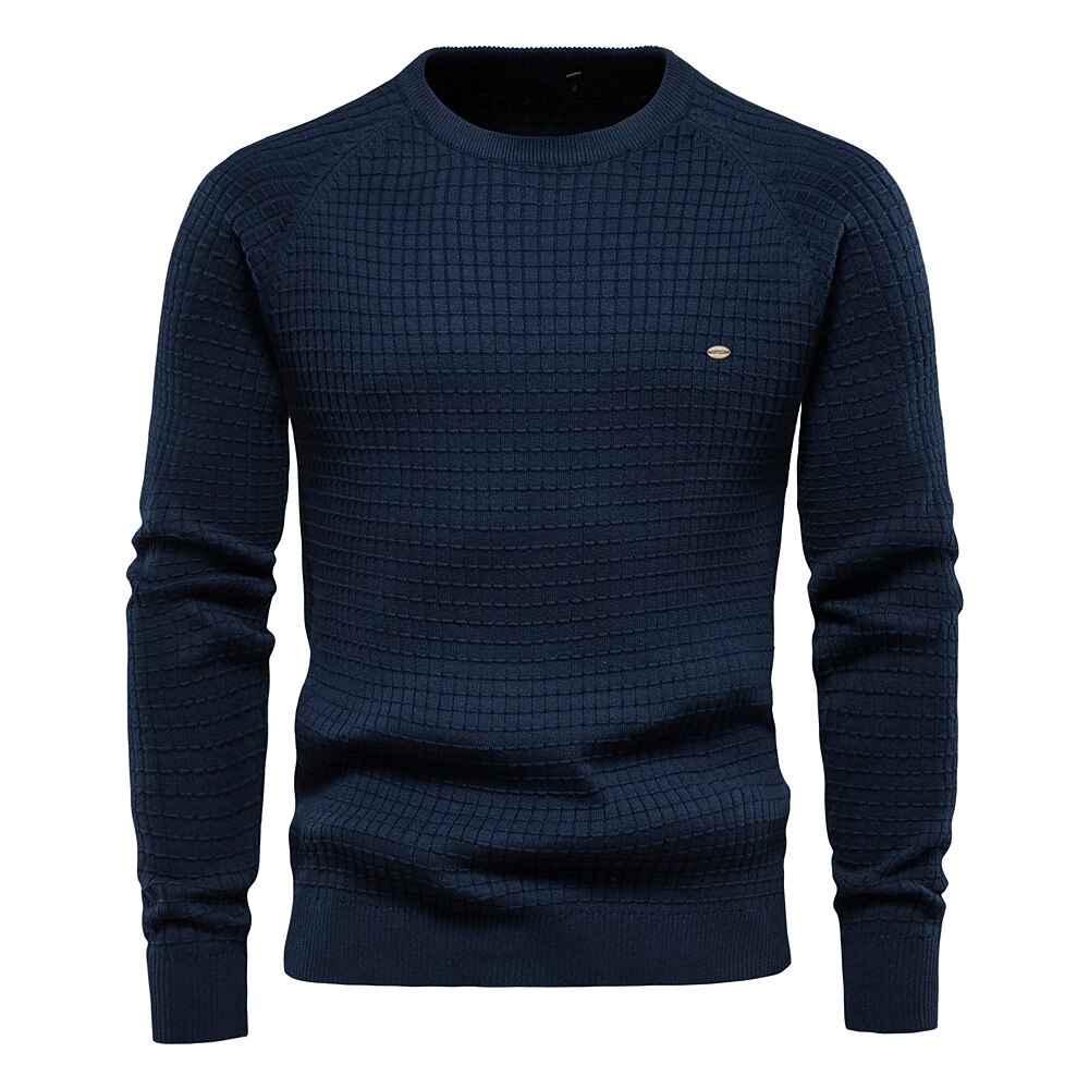 Men's Sweater Pullover Sweater Jumper Knitwear Ribbed Knit Regular Tops Plaid Crew Neck Knitwear Neutral Outdoor Casual Daily Clothing Apparel Spring &  Fall Navy Blue Blue S M L