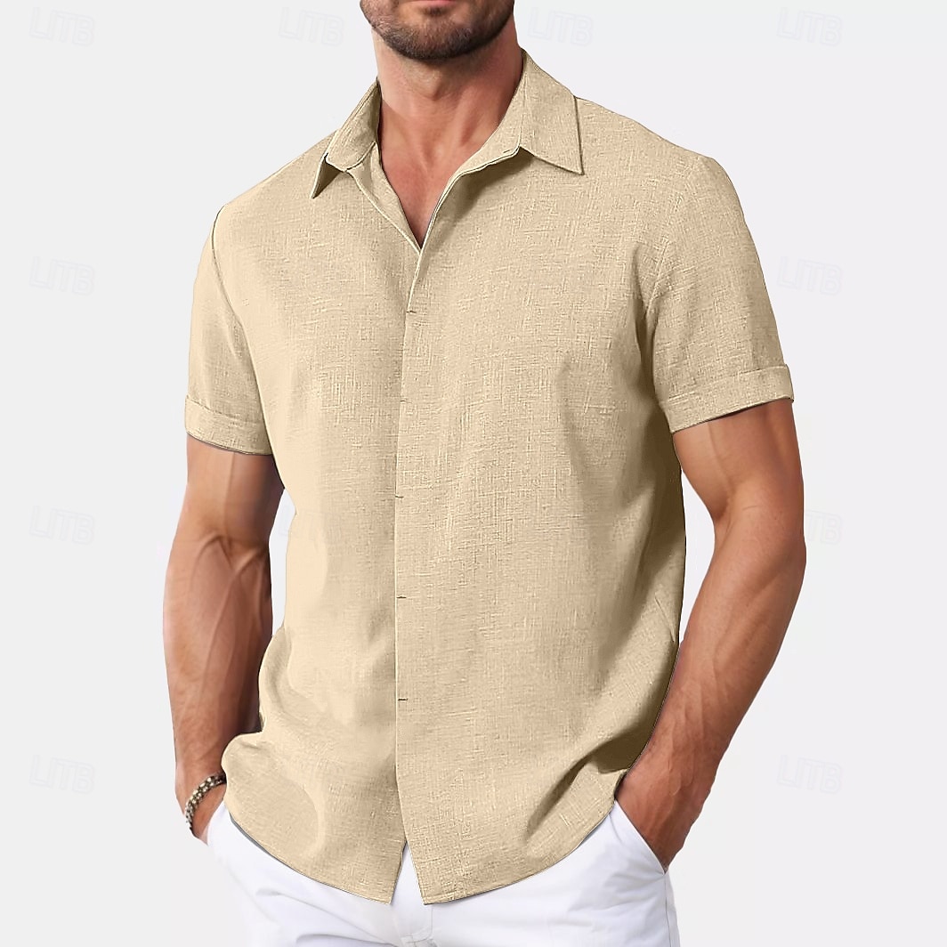 Men's Shirt Linen Shirt Summer Shirt Casual Shirt Beach Shirt Button Down Shirt Plain Casual Daily Black White Pink Blue Short Sleeve Collar Summer Clothing Apparel