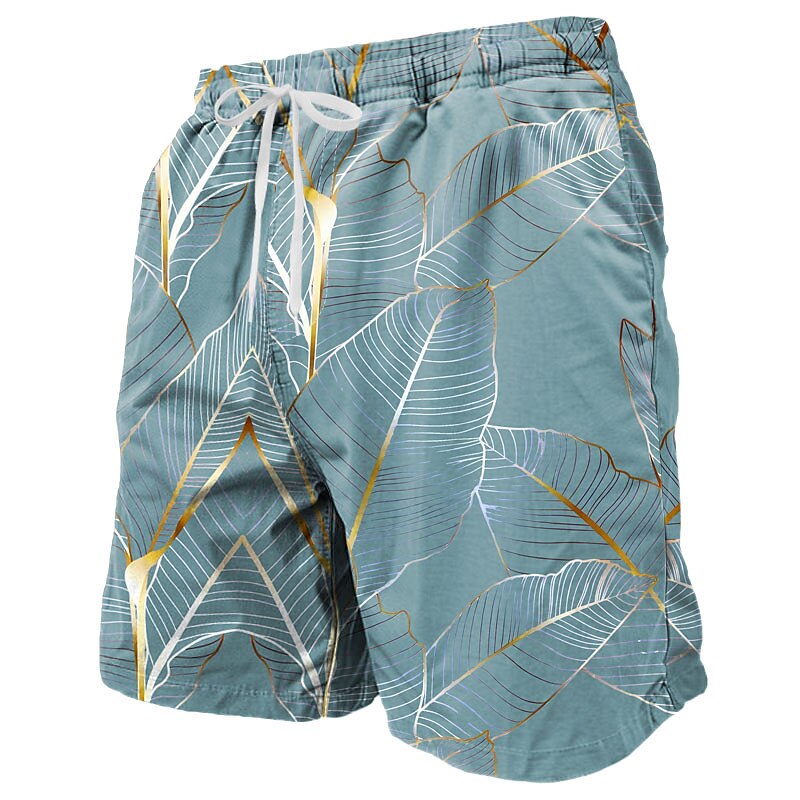 Men's Palm Leaf Tropical Plants Swimming Trunks Board Shorts Summer Shorts Mid Waist Tropical Streetwear Hawaiian Vacation Drawstring Mesh Lining Elastic Waist Designer Clothing Apparel