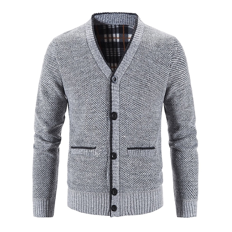 Men's Sweater Cardigan Fleece Sweater Knit Knitted Solid Color V Neck Stylish Daily Clothing Apparel Winter Red Blue S M L