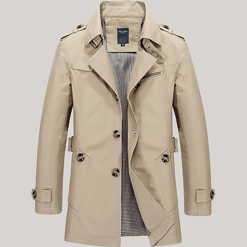 Men's Transition Jacket Trench Coat Going out All Seasons Windbreaker Outerwear Clothing Apparel Solid Colored Button-Down Turndown Single Breasted