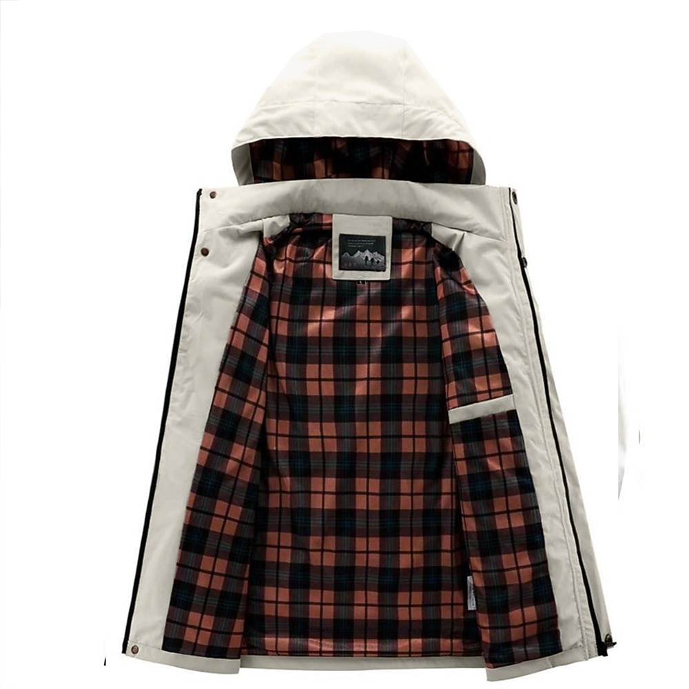 Men's Winter Coat Winter Jacket Sport Coat Raincoat Outdoor Camping & Hiking Waterproof Windbreaker Zipper Pocket Fall Winter Solid Color Fashion Streetwear Hooded Regular Wine Black White Army Green