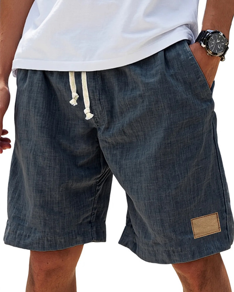 Men's Shorts Linen Shorts Summer Shorts Beach Shorts Pocket Elastic Waist Drawstring Plain Comfort Breathable Short Vacation Holiday Beach Hawaiian Boho Black White