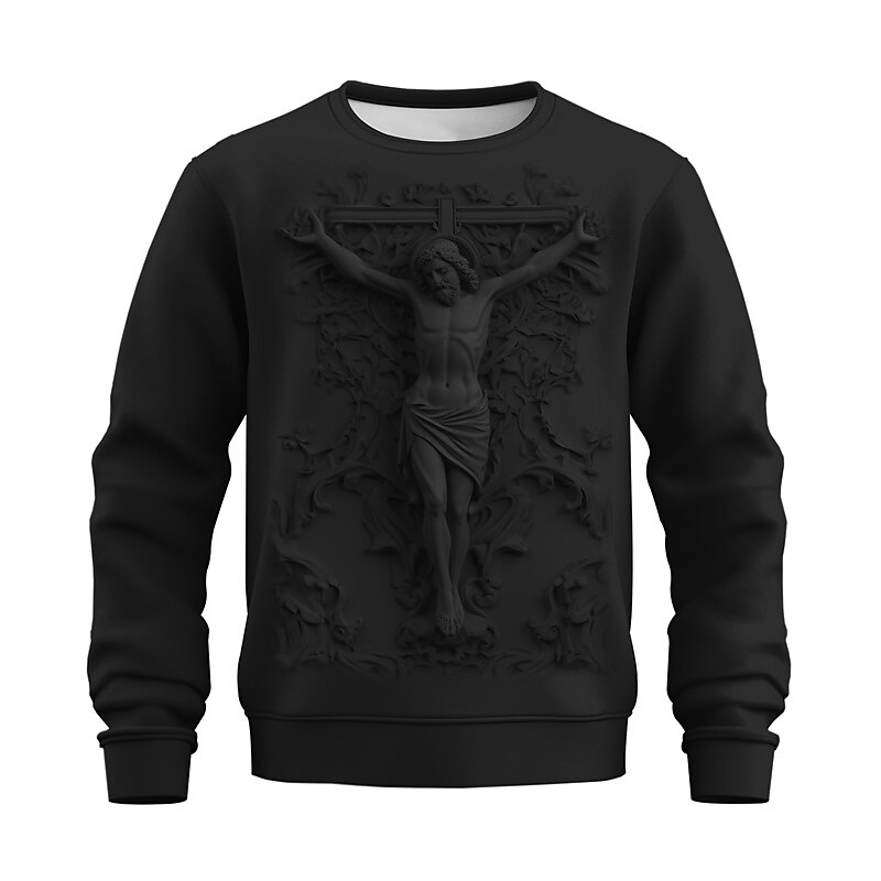 Graphic Jesus Faith Fashion Daily Casual Men's 3D Print Pullover Sweatshirt Holiday Vacation Going out Sweatshirts Black White Beige Crew Neck Print Spring &  Fall Designer