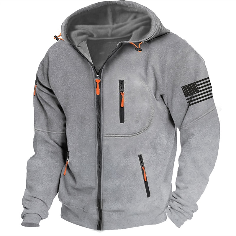 Mens Independence Day American Flag Graphic Tactical Military National Fashion Daily Casual Outerwear Zip Vacation Going Streetwear Fleece Hoodie