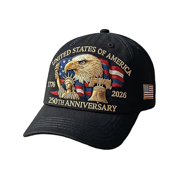 United States 250th Anniversary Cap Embroidered Patriotic Hat, Independence Day Celebration, USA Flag Design, Unisex Cap Perfect Patriotic Gift for Men and Women Semiquincentennial