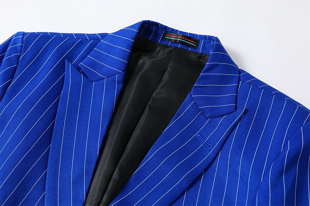 Men's Graduation Blazer Cocktail Attire Business Formal Evening Wedding Party Only tops Fashion Casual Summer Spring &  Fall Polyester Stripes Pocket Casual / Daily Single Breasted Blazer Black White