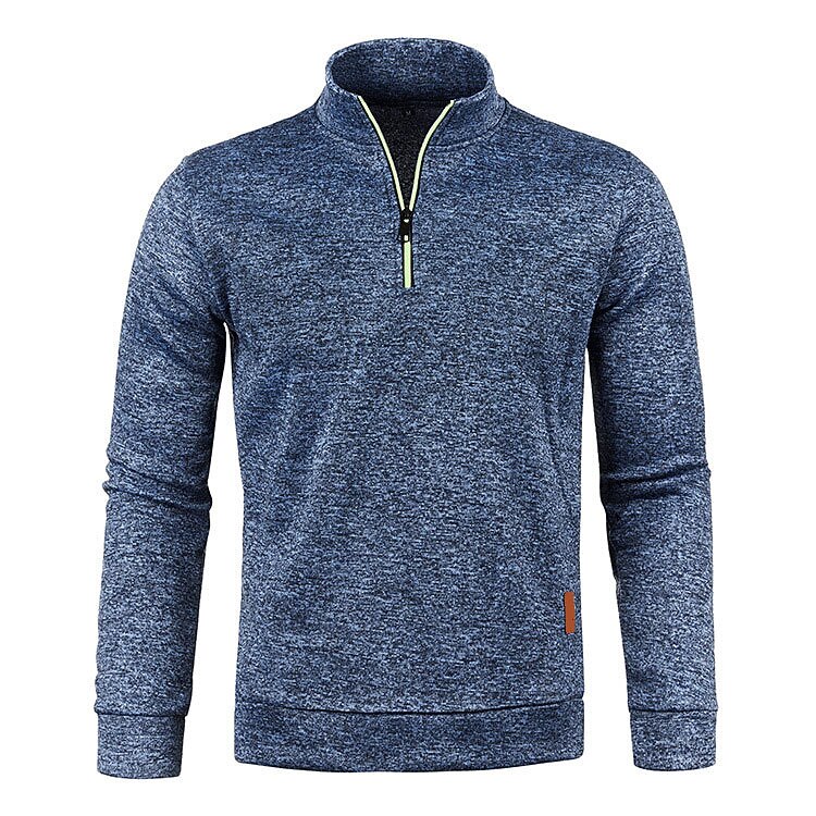 Men's Polo Shirt Quarter Zip Polo Sports & Outdoor Casual Daily Standing Collar Quarter Zip Long Sleeve Fashion Basic Solid Color Pocket Spring &  Fall Regular Fit Black Navy Blue Ocean Blue Orange