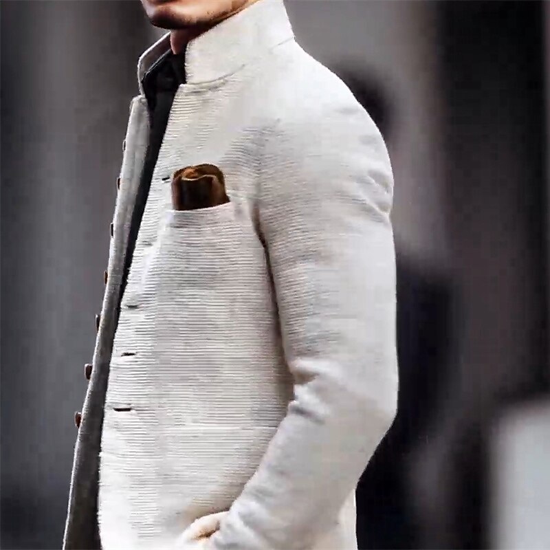 Men's Blazer Jacket Casual Business Work Vintage Neutral Spring Fall Terylene Solid Color Single Breasted Blazer White