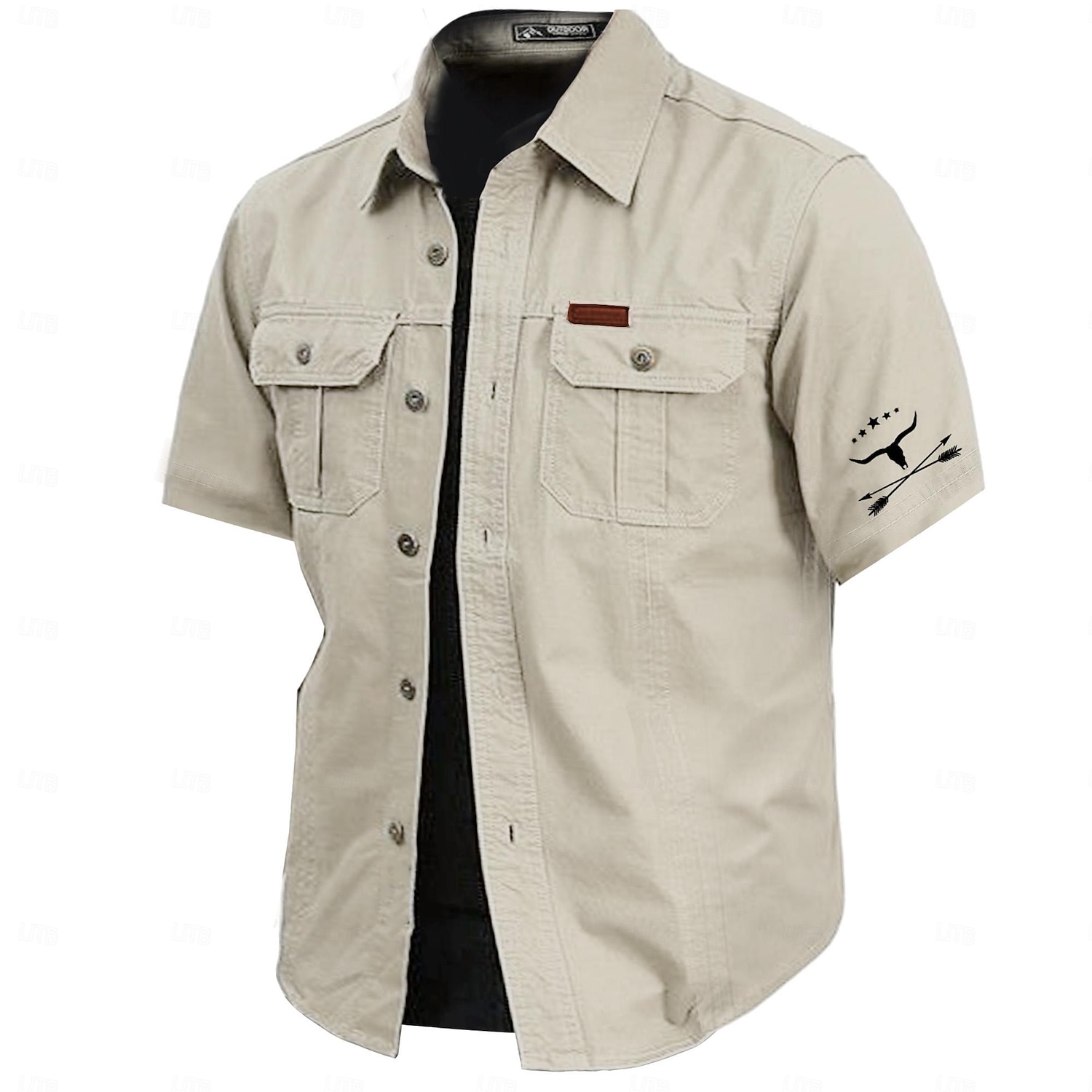 Cow Print Casual Men's Work Shirt Cargo Shirt Sports & Outdoor Camping & Hiking Going out Summer Spring Fold-over Collar Short Sleeve Army Green, Khaki, Dark Blue S, M, L 100% Cotton Shirt