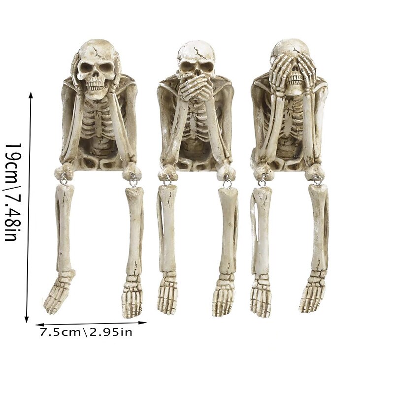 Halloween Skull Statues, Resin Skeleton Shelf Sitters, Sitting Figurines for Home Bookshelf and Table Edge, Decorative Crafts Ornaments for Skeleton Lovers