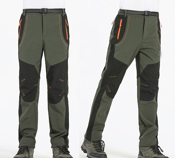 Men's Fleece Lined Pants Waterproof Hiking Pants Trousers Softshell Pants Winter Outdoor Thermal Warm Windproof Fleece Lining Pants / Trousers Bottoms Army Green Gray Black Hunting Fishing Climbing