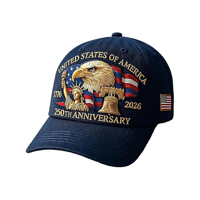 United States 250th Anniversary Cap Embroidered Patriotic Hat, Independence Day Celebration, USA Flag Design, Unisex Cap Perfect Patriotic Gift for Men and Women Semiquincentennial