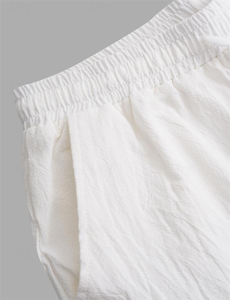 Men's Linen Pants Trousers Summer Pants Elastic Waist Straight Leg High Rise Solid Color Comfort Breathable Full Length Wedding Holiday Vacation Fashion Gray Green Black High Waist Inelastic