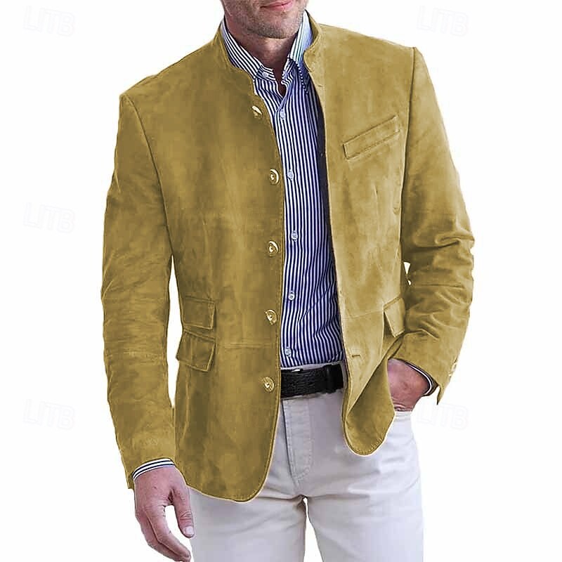 Men's Lightweight Jacket Casual Jacket Faux Suede Jacket Going out Soft Buckle Spring &  Fall Casual Stand Collar Regular Light Khaki Black Navy Blue Khaki Army Green Jacket