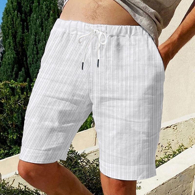 Men's Shorts Summer Shorts Beach Shorts Casual Shorts Pocket Drawstring Elastic Waist Stripe Comfort Short Sports Outdoor Daily Going out Fashion Casual Black White Micro-elastic