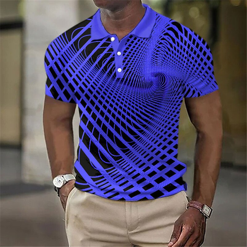 Men's Polo Shirt Waffle Polo Shirt Lapel Polo Button Up Polos Golf Shirt Optical Illusion Graphic Prints Turndown White Yellow Royal Blue Blue Green Outdoor Street Short Sleeve Print Clothing Apparel