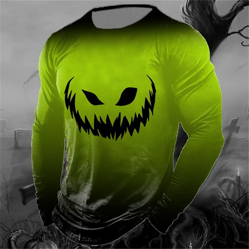 Men's T shirt Tee Pumpkin Crew Neck Clothing Apparel 3D Print Outdoor Halloween Long Sleeve Print Vintage Fashion Designer