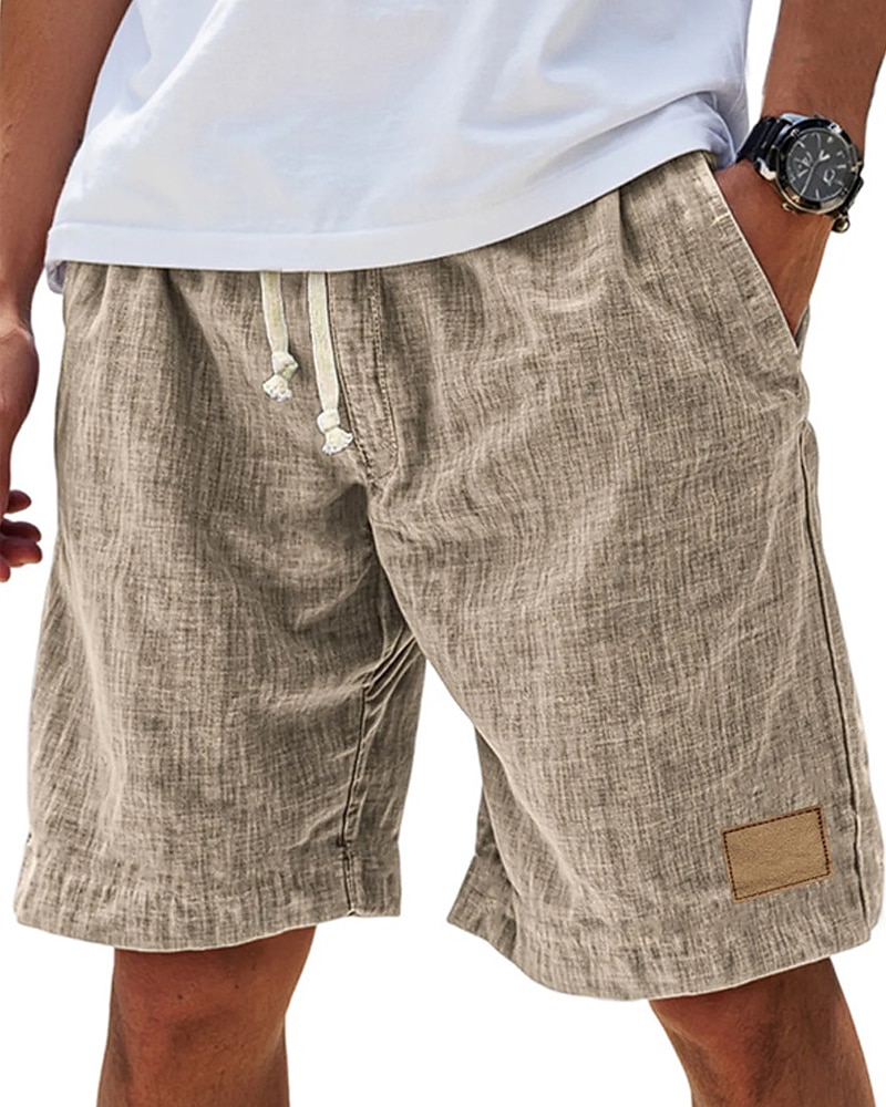Men's Shorts Linen Shorts Summer Shorts Beach Shorts Pocket Elastic Waist Drawstring Plain Comfort Breathable Short Vacation Holiday Beach Hawaiian Boho Black White