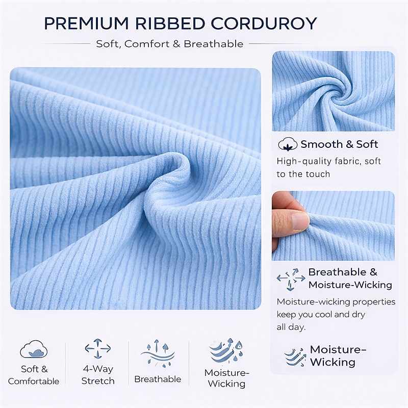 3Pcs Men's Textured Work Shirts Set Casual Shirt Corduroy Shirt Button Up Shirt Black+White+Light Blue Light BLue+Navy BLue+Black Beige+Yellow+White Army Green+White+Navy BLue Brown+Yellow+Light BLue Short Sleeve Plain