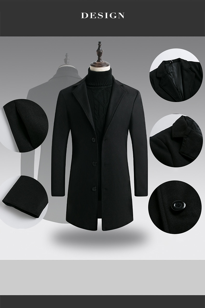 Men's Winter Coat Overcoat Business Casual Winter Polyester Thermal Warm Windbreaker Outerwear Clothing Apparel Business Classical