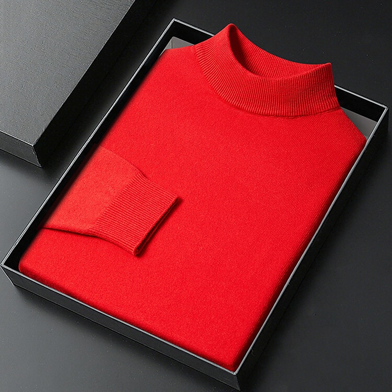 Men's Turtleneck Sweater Pullover Sweater Jumper Ribbed Knit Regular Knitted Plain Mock Neck Keep Warm Modern Contemporary Daily Wear Going out Clothing Apparel Fall Winter Black White S M L
